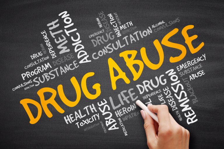 Drug Abuse word cloud collage, health concept background