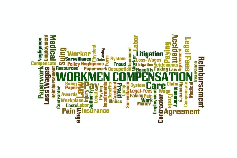 Workmen Compensation Word Cloud on White Background