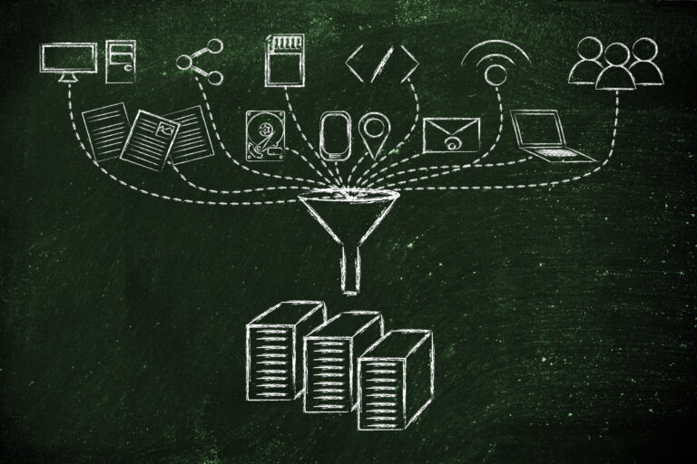 concept of big data processing and transfers: users, devices and file storage